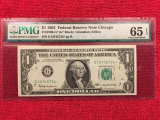 Fr 1900 - G 1963 1 Dollar Federal Reserve Note (chicago) Pmg 65epq