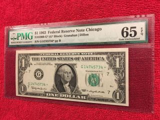Fr 1900 - G 1963 1 Dollar Federal Reserve Note (Chicago) PMG 65EPQ 2