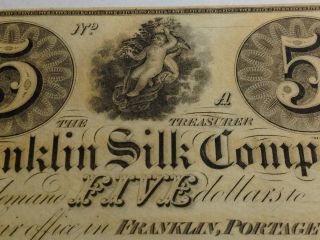 $5 Franklin Silk Company Obsolete Note Franklin Ohio