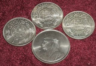 4 Gem Middle East Silver World Coins: 3 Saudi Arabia Riyals & 1 Bahrain 500 Fils