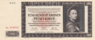 500 Korun Aunc Specimen Banknote From Bohemia Moravia 1942 Pick - 15s 2nd Issue