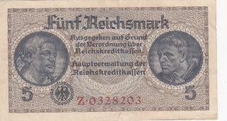 5 Reichsmark Very Fine Banknote From Nazi Occupied Territories 1940 - 45 Pick - R138