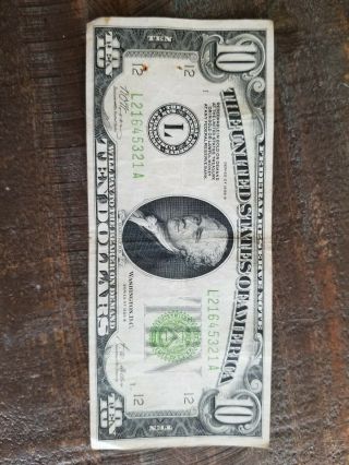 1928 B Federal Reserve Gold Certificate $10 Dollar Bill Green Seal