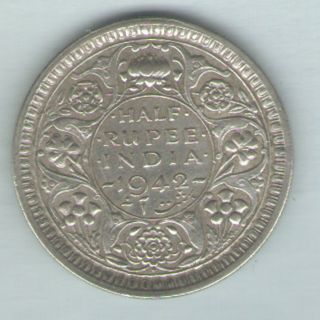 British India - 1942 - George Vi 1/2 Rupee Silver Coin Ex - Rare Coin