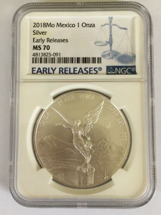 2018 Mo Mexico 1 Onza Silver Libertad.  Ngc Ms70 Early Release