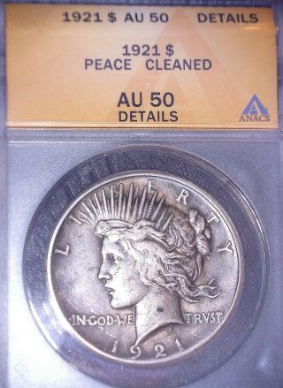 1921 High Relief Peace Dollar,  Anacs Au50 Key Date,  Fast.