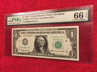 Fr 1900 - D 1963 1 Dollar Federal Reserve Note (Cleveland) PMG 66EPQ 2