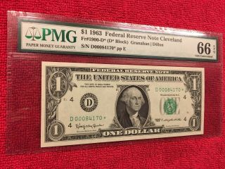Fr 1900 - D 1963 1 Dollar Federal Reserve Note (Cleveland) PMG 66EPQ 3