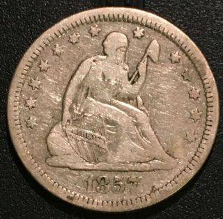 1857 Seated Liberty Quarter Fine/vf 90 Silver Civil War Era Type Coin Us