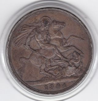 1894 Queen Victoria Large Crown / Five Shilling Silver Coin
