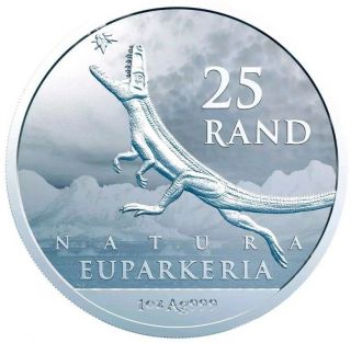 2019 1 Oz Silver 25 Rand South Africa Natura Archosaur Palaeontology Coin.