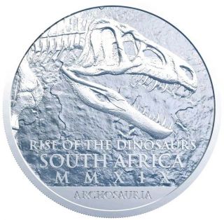 2019 1 Oz Silver 25 Rand South Africa NATURA ARCHOSAUR Palaeontology Coin. 2