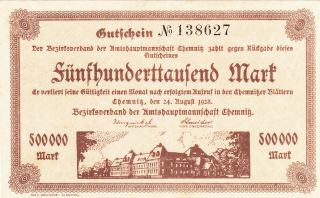 500 000 Mark Extra Fine Banknote From Germany/chemnitz 1923