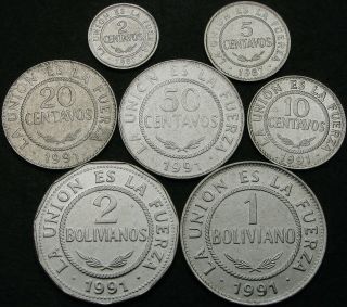 Bolivia 2,  5,  10,  20,  50 Centavos,  1,  2 Bolivianos 1987/1991 - 7 Coins - 1816 ¤