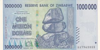 1 Million Dollars Unc Banknote From Zimbabwe 2008 Pick - 77