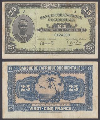 French West Africa 25 Francs 1942 (vf) Banknote P - 30