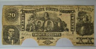 1861 Confederate States Of America $20 Note T - 20 -.  99c Start -