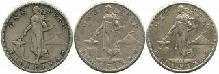 Set Of Three 1908 - 1910 Philippines Silver Pesos