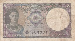 1 Rupee Fine - Banknote From British Colony Of Ceylon 1948 Pick - 34
