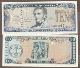 Km 27.  B 2004 Liberia 10 Dollar Note Unc