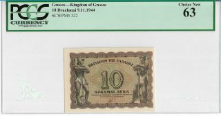 Greece 10 Drachmai 1944 Pcgs 63