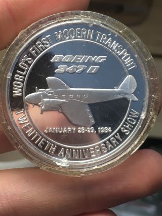 1984 Boeing 247 - D 2 - Engine Monoplane 1.  5 Oz Silver.  999 Employees Coin Club Coin