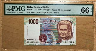 1990 Italy 1000 Lire Banknote Pmg 66 Epq (pick 114c) - Gem -