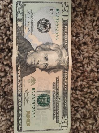 - Repeater Almost Fancy Notes $20 Dollar Bill In Serial Number.  Two Avail