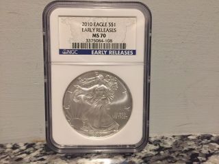 2010 $1 American Silver Eagle Dollar Ngc Ms70 Early Release