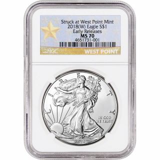 2018 - (w) American Silver Eagle - Ngc Ms70 - Early Releases - Star Label