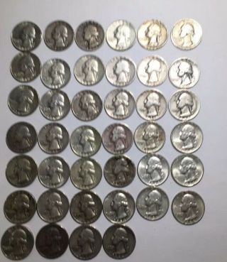Pre 1965 Roll Of 40 $10 Face Value 90 Silver Washington Quarters Circulated.
