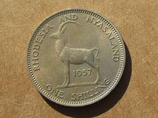 Rhodesia & Nyasaland 1957 Copper - Nickel 1 Shilling Coin Km 5