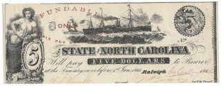 Csa North Carolina $5.  00 Bank Note,  Cr87a,  Plt D,  Sn 1438,  Issued 1/1/63,  V Fine