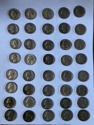 $10 - 40 Coins 1932 - 1964 90 Silver Washington Quarters