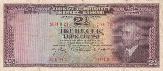 Turkey Republic 2.  5 Lira 1930 P - 140 Af,  Prs Mustafa Ismet Inonu