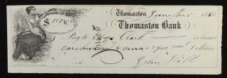 Obsolete Bank Check Thomaston Bank 1860 $107.  50 Signed Scarce Pre Civil War