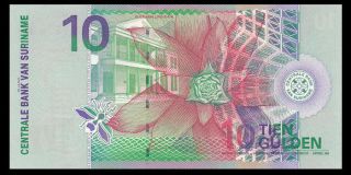 Suriname 10 Gulden Banknote,  2000,  P - 147,  Bird,  UNC,  North America Paper Money 3