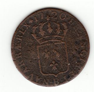 1720 B,  French Colonial Copper Half Sol,  John Law Period