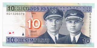 2001 Lithuania 10 Litu Note - P65