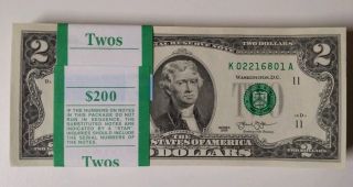 10,  Uncirculated Two Dollar Bill,  Crisp $2 Note Consecutive Serial Number 3