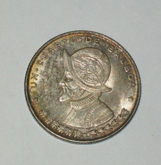 1961 Republica De Panama Un Cuarto De Balboa.  900 Silver EF 2