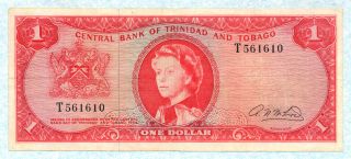 Trinidad And Tobago 1 Dollar 1960s.  P26b Vf W/young Queen Elizabeth