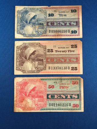 Military Payment Certificate Series 661 10,  25,  50 Cents Vietnam 1968 - 69 (d3f7)