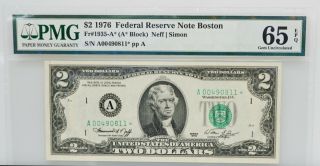 1976 $2 Federal Reserve Star Note Boston Massachusetts Pmg 65 Epq