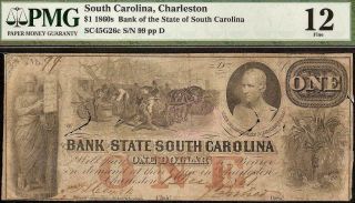 1861 $1 Dollar Sn 99 South Carolina Charleston Bank Note Large Paper Money Pmg