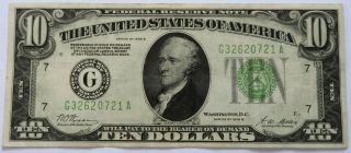 1928 B $10 Federal Reserve Note,  Vintage Hamilton Ten Dollar Bill (181710k)
