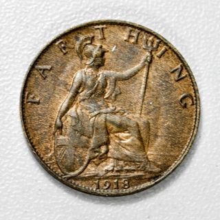 Gb George V Bronze Farthing 1918,  High Unc Grade - Lustre,  [875 - 62b]