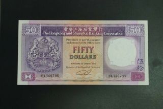 Hong Kong 1989 $50 Hsbc Note Ch - Unc Ba346795 (v390)