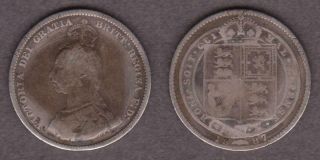 1887 Great Britain Victoria Silver Shilling - - - Fsdg