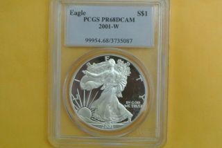 2001 - W Proof Silver Eagle Pcgs Pr68 - Spotted